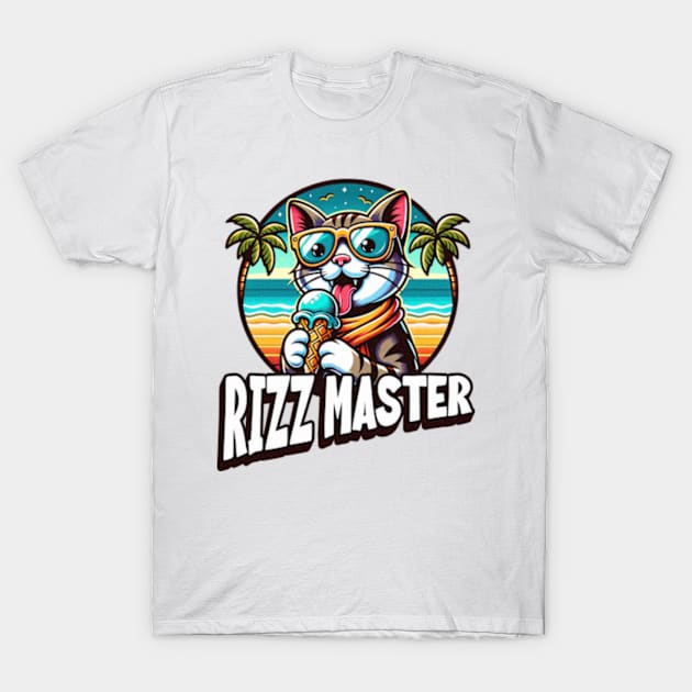 Rizz Master Streetwise Slang - Funny Cool Kids  Tee - Cat Eating Ice Cream Statement Novelty Graphic Tee T-Shirt T-Shirt by sarcasmandadulting